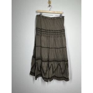 Vintage Nikky Tiered Maxi Skirt Medium Faded Olive Green Lace Trim Y2K
